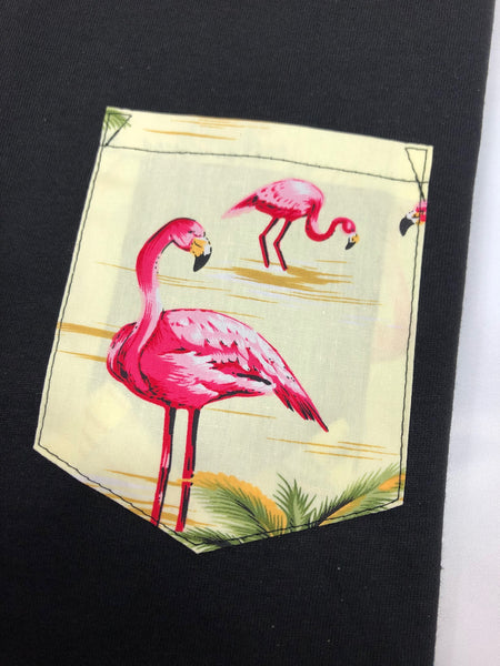 Tropical Yellow Flamingos Pocket Tee