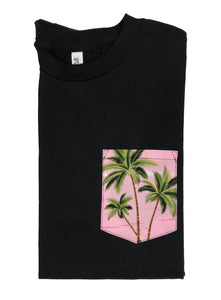 Pink Tropical Palm Trees Pocket Tee