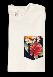 Red Hawaiian Hibiscus Pocket Tee