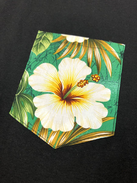 White Hibiscus Long Sleeve Pocket Tee