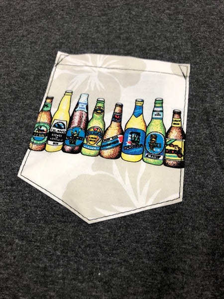 Hawaiian Beer Bottles Long Sleeve Pocket Tee