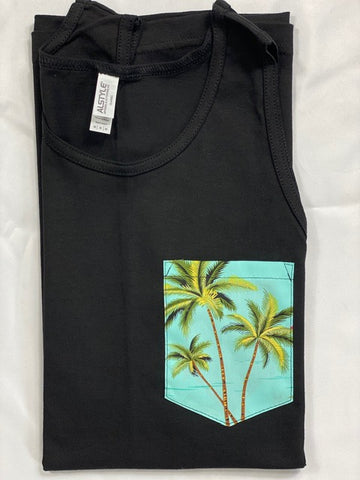 Turquoise Palm Tree Pocket Tank Top