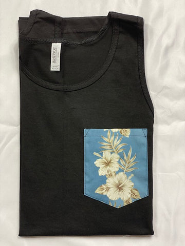 Double White Hibiscus Pocket Tank Top