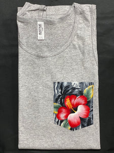 Red Hibiscus w/ Palm Trees Pocket Tank Top