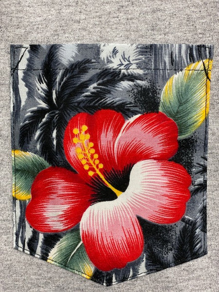 Red Hibiscus w/ Palm Trees Pocket Tank Top
