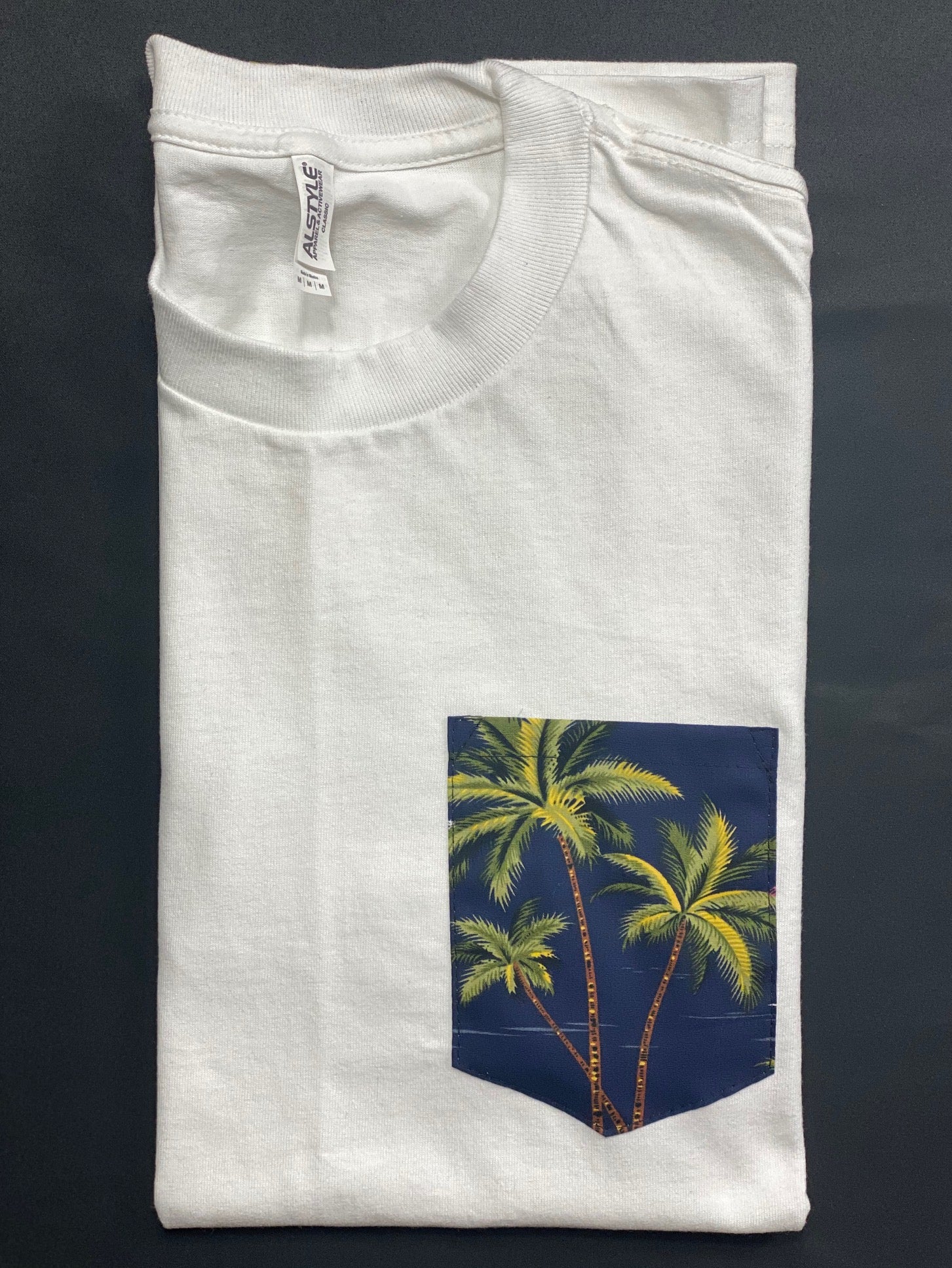 Dark Green Palm Trees Pocket Tee