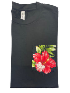 Bright Red Hibiscus Pocket Tee