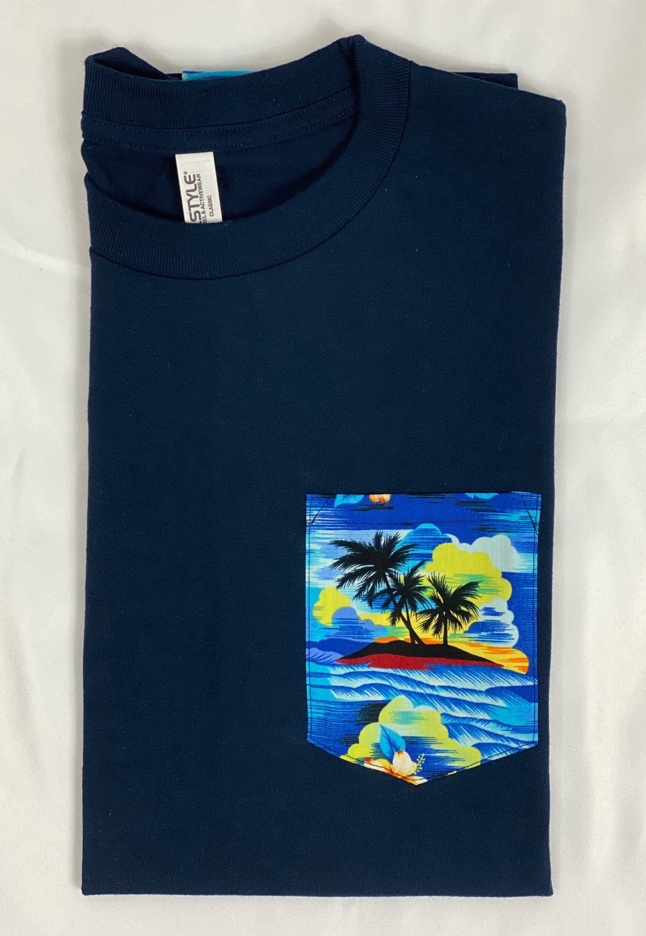 Blue Tropical Island Pocket Tee