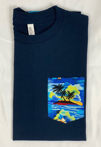 Blue Tropical Island Pocket Tee