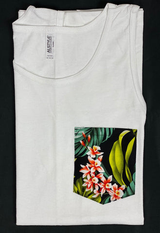 Hawaiian Flowers Pocket Tank Top