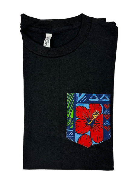 Red Hawaiian Hibiscus Flower Pocket Tee